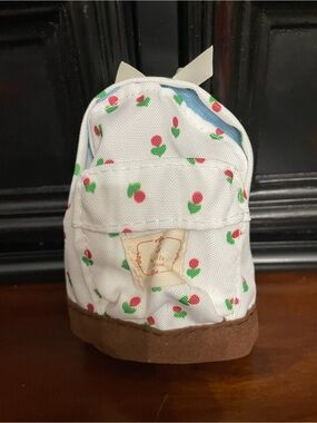 Floral Mini Backpack keychain bag charm - White with Pink and Green